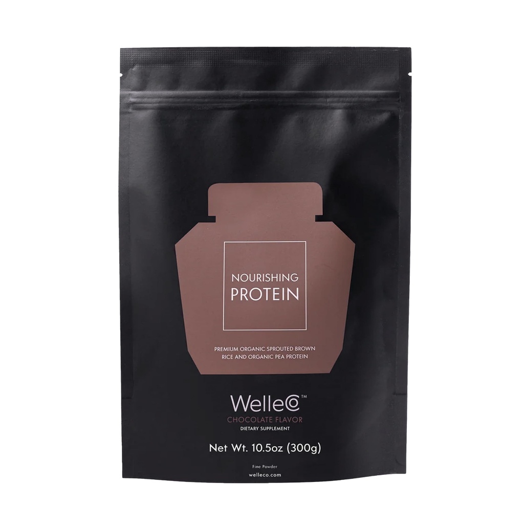 WelleCo Plant-Based Chocolate Protein Powder, Organic Brown Rice & Pea Blend, 16g Protein per servering, Dairy-Free Supplement för energi, återhämtning och daglig näring, 10,5 oz