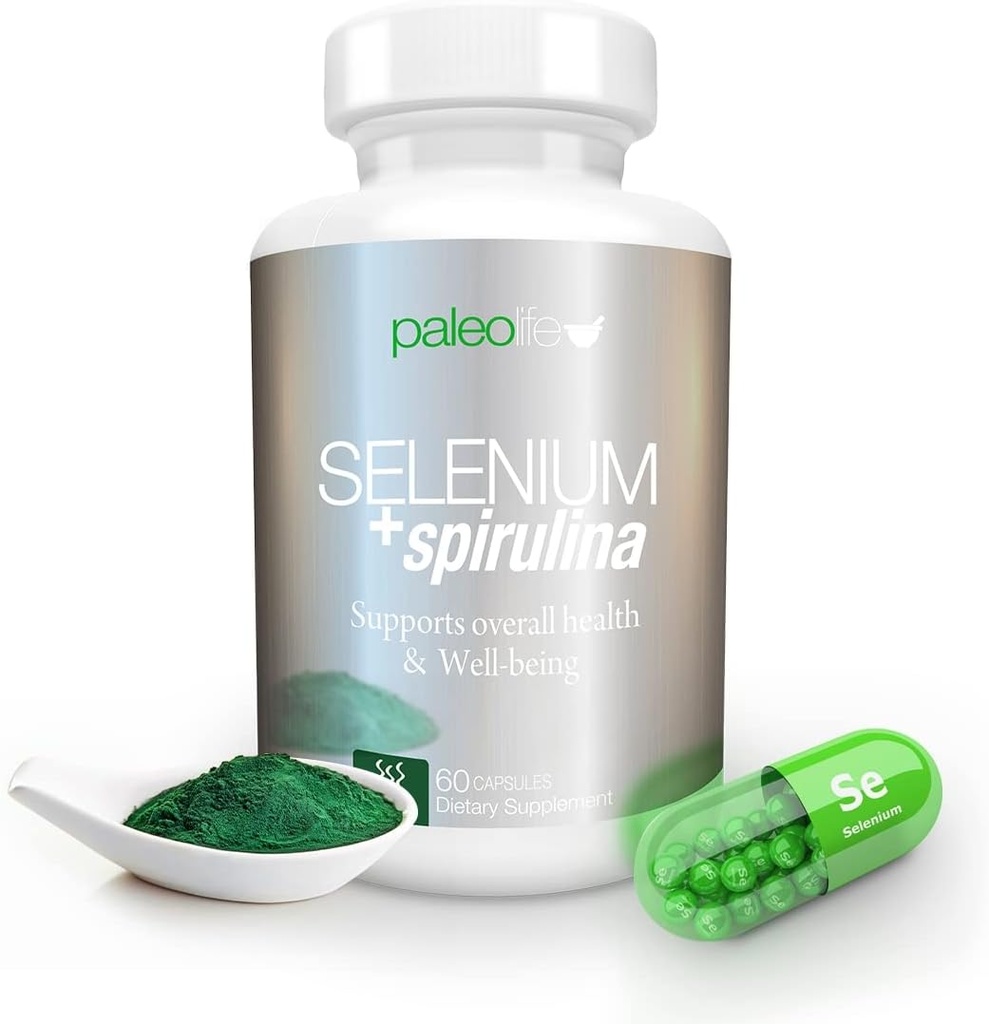 Öka koncentration, minne och energi med Premium Selen + Spirulina - Premium Antioxidant Supplement för hjärnfunktion - 60 dagars leverans (60 kapslar) - (1-pack)
