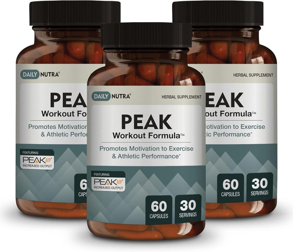 Peak Workout Formel - Refuel Motivation and Exercise Output | Pre-Workout and Recovery Supplement med ATP, Boswellia, Ashwagandha, Green Tea Extract & Piperine (60 kapslar)