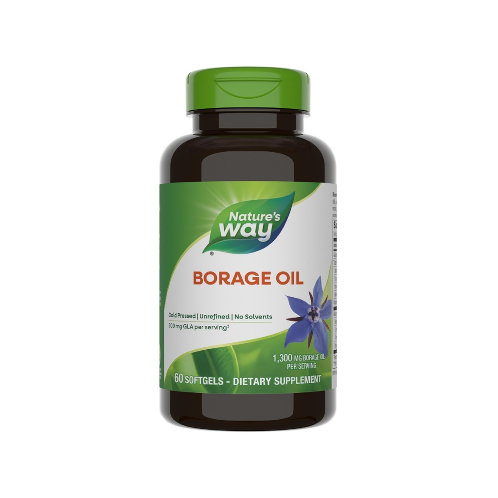 Naturens Way Borage Oil, Cold Pressed & Unrefined, GLA Supplement, 300 mg GLA och 440 mg Linoleic Acid per portion, 60 Softgels (Packaging May Vary)