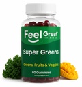 Super Greens Gummies - Gröna Superfoods Supplement med Spinach, Broccoli, Kale, Beet Root, Elderberry för immunitetssupport - Frukt och grönsakstillskott - Vattenmelon smak, 60 Gummies