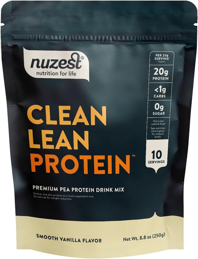 Nuzest - Pea Protein Powder - Clean Lean Protein, Premium Vegan Plant Based Protein Powder, Dairy Free, Gluten Free, GMO Free Protein Shake, Smooth Vanilla, 8,8 oz