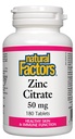Naturliga faktorer - Zink Citrate 50mg, stöd för hälsosam hud och immunfunktion, 180 tabletter