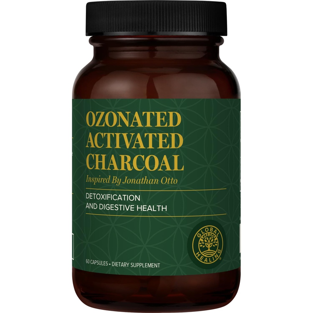 Global Healing Center - Ozonated Activated Charcoal Powder - Avancerad Digestive Detox som Adsorberar inre oönskade föreningar - Hjälper till att lindra ockasionella gasbesvär - 60 aktiverade kolpiller