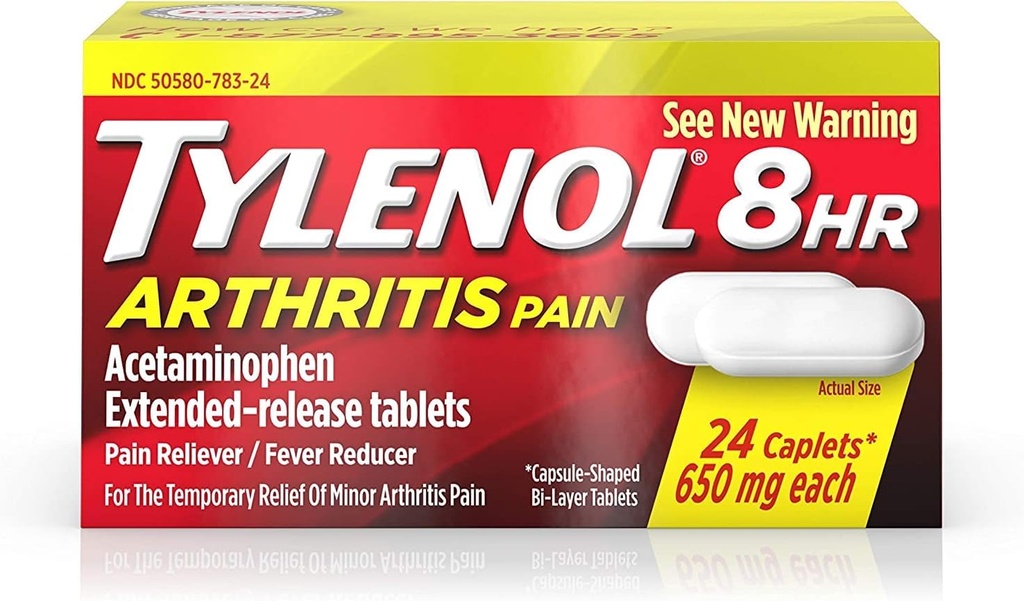 Tylenol 8 Hour Arthritis Pain Relief - Acetominophen Extended-Release Tablets, Pain Reliever / Fever Reducer, 24 Caplets, 650 milligram vardera (2-Pack)