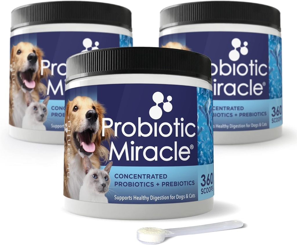 NUSENTIA Probiotic Miracle for Dogs and Cats (3 Bundle) Save $13. Eliminate Diarrhea, Constipation, Loose Stool, Yeast and More. Made in USA. GMP Certified