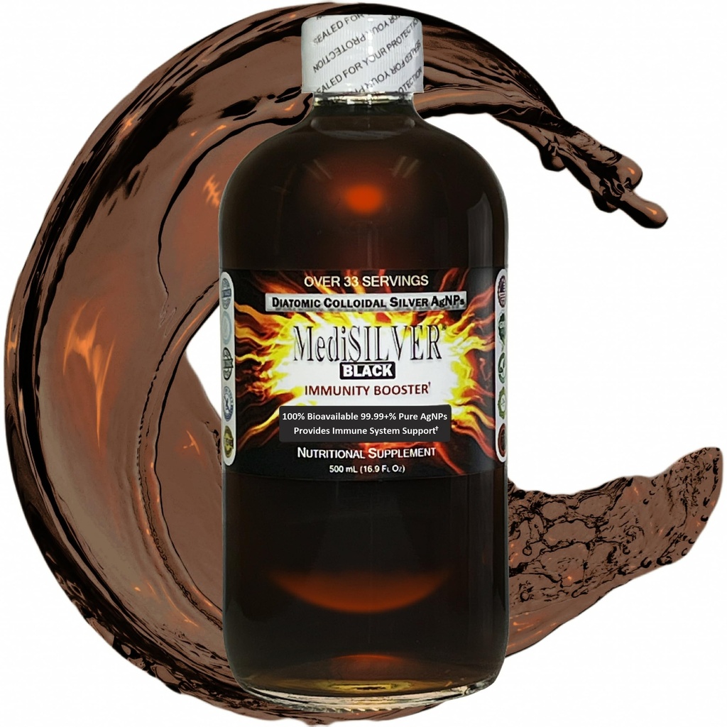 MediSILVER Black Immunity Booster Diatomic True Colloidal Silver AgNP Nutrient - 500 ml i Clear Glass Bottle