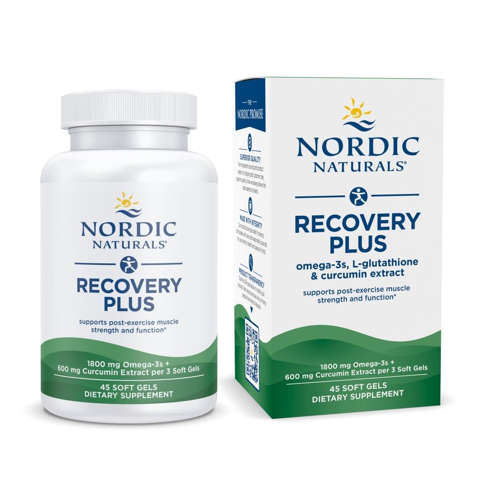 Nordic Naturals Recovery Plus, Unflavored - 45 Soft Gels - 1800 mg Omega-3 Fiskolja - 600 mg Longvida Optimerad Curcumin - Cellular Health & Recovery - Post-Exercise Muscle Support - 15 portioner
