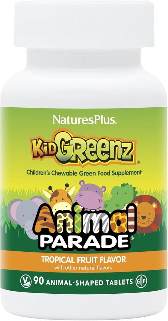 NaturesPlus Animal Parade KidGreenz, Tropical Fruit Flavor - 90 Animal-Shaped, Chewable Tablets - Pack of 2 - med Broccoli & Spinach - Vegetarian, Gluten Free - 180 Total Servings