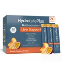 Hydralyte Liver Support + Electrolyte Mix med mjölk Thistle, Turmeric, Ginger, Prickly Pear, Green Tea Extract Formulerad för snabb rehydrering (Peach Passion Ginger, 20 Packets)
