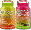 Immun Support Bundle - Liposomal Vitamin C 1100mg Liquid Gel Capsules med organisk Acerola Cherry & Vegan Women's Daily Multivitamin med järn - Non-GMO, Clean Daily Wellness Support