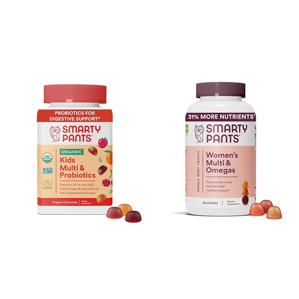 SmartyPants Organic Kids Multivitamin Gummies: Probiotics, Omega 3 (ALA), Vitamin D3, C, Vitamin B12 & Women's Multivitamin Gummies: Omega 3 Fish Oil (EPA / DHA), Methylfolate, CoQ10