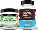 Super Greens Powder med Probiotics Prebiotika och Digestive Enzymes (30 portioner) Plus Hydrolyzed Collagen Peptide Capsules (45 Day Supply)