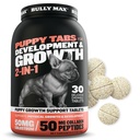 Bully Max 2-i-1 valp vitaminer - 30 tuggbara tabletter för utveckling och tillväxt av valpar - hund behandlar, vitamin och tillskott för små hundar och stora rasväxande valpar - kan användas som mat topper