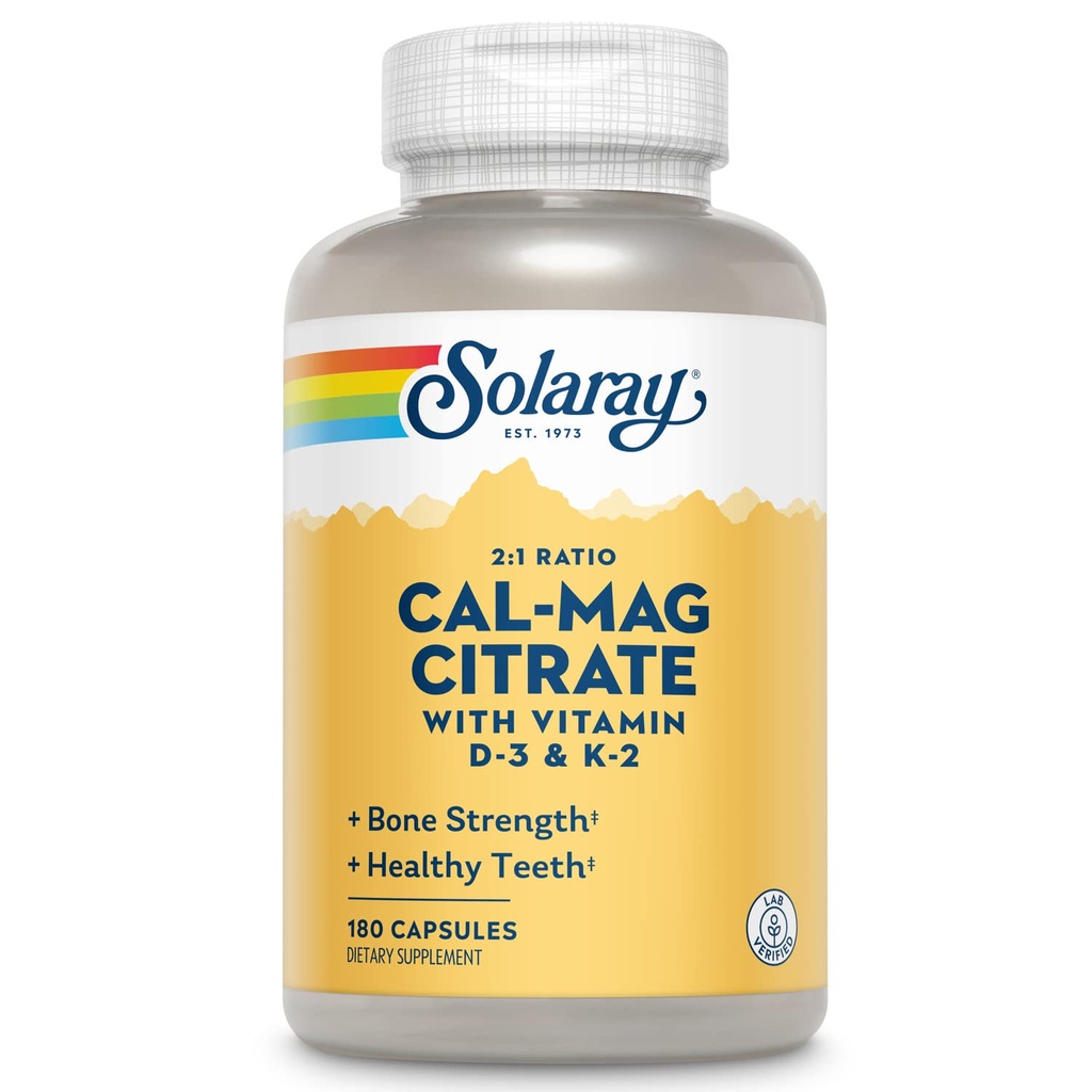 SOLARAY Calcium Magnesium Citrate w/Vitamin D3 K2 - Calcium Supplements for Women and Men - Bone and Heart Health Support - Cal Mag 2:1 Ratio, Plus Vitamin D 3 and K2, 60-Day Guarantee, 30 Servings
