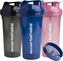 Smartshake Glossy 3-Pack Lite Protein Shaker Bottle 800 ml | 27 oz - Leakproof Screw-on Lid - BPA Free - Unisex - (Black, Deep Rose, Navy Blue)