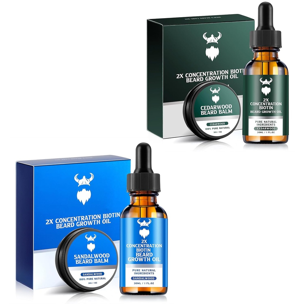 Sandalwood Beard Growth Oil med 2X Concentration Biotin för Män och Cedarwood Beard Growth Oil med 2X Concentration Biotin för män, naturliga ingredienser och tjocknar Facial Hair Growth