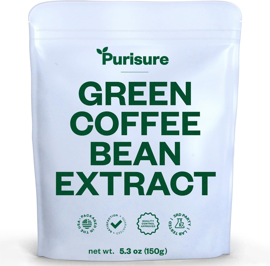 Purisure Green Coffee Bean Extract 150g, grönt kaffe med klorogensyra, kropp Detox och rensning för kvinnor och män, naturlig aptit som undertrycker att stödja vitalitet och energi, 750 portioner