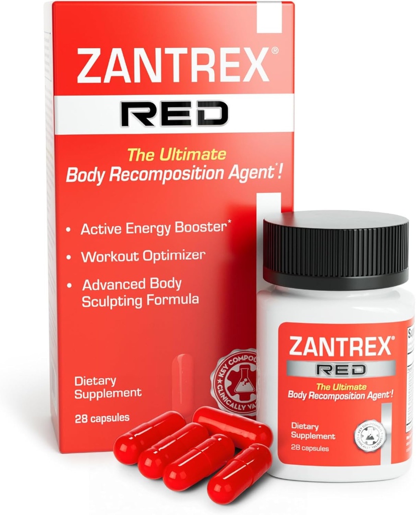 Zantrex Red Body Recomposition & Active Energy Booster Supplement Stöder Body Sculpting, Ökad Focus & Workout Performance | 28 kapslar