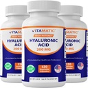 Vitamatic 3 Pack Hyaluronic Acid Supplements 200mg - Stöder Hälsosam Koppling och Joints - Främja ungdomlig Hälsosam hud - Totalt 360 kapslar