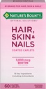Naturens Bounty Optimal Solutions Hair, Skin & Nails Formel, med 3 000 mcg Biotin, 60 Coated Caplets, 20 Total Servings