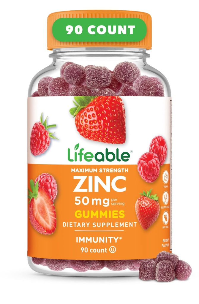 Livliga Zink Gummies | 50mg | Great Tasting Natural Flavor Zinc Vitamins | Gluten Free, Vegetarian, GMO-Free Zink Chewable | för Immune Support | 90 Gummies