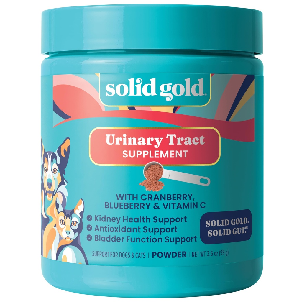 Solid Gold Cat & Dog Vitamins för UTI - Powdered Cranberry Supplement för hundar och katter - Urinary Tract, Bladder & Kidney Support för hundar och katter - Cat & Dog UTI Över Counter Supplement Powder-3.5oz