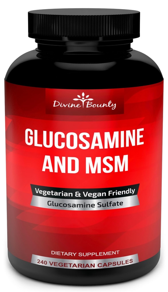 Divine Bounty Glucosamine Sulfate Supplement (2000mg per portion) med MSM - 240 små vegetariska kapslar - No Shellfish eller skadliga tillsatser