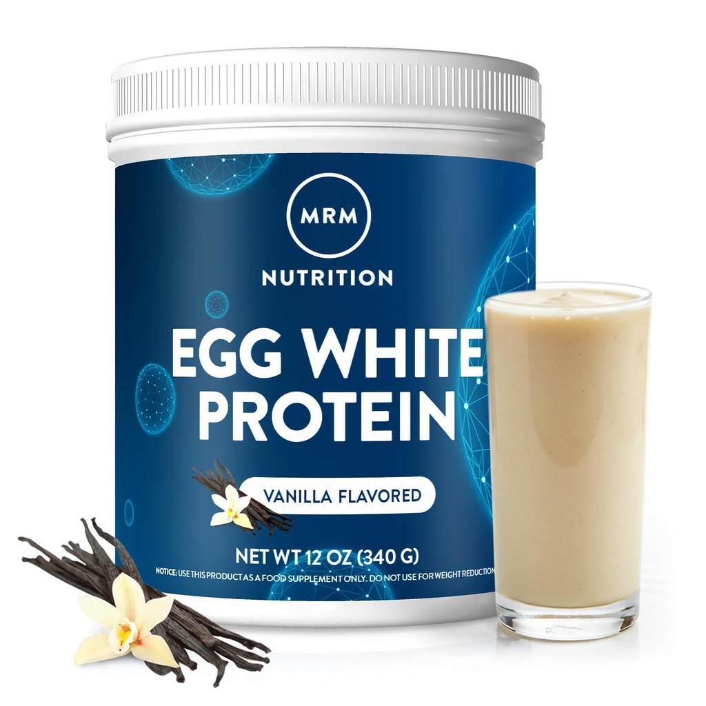 MRM Nutrition Egg White Protein | Vanilla Flavored | 23g Fat-Free Protein | med Digestive enzymer | Högsta biologiska värde | kliniskt testad | 10 portioner