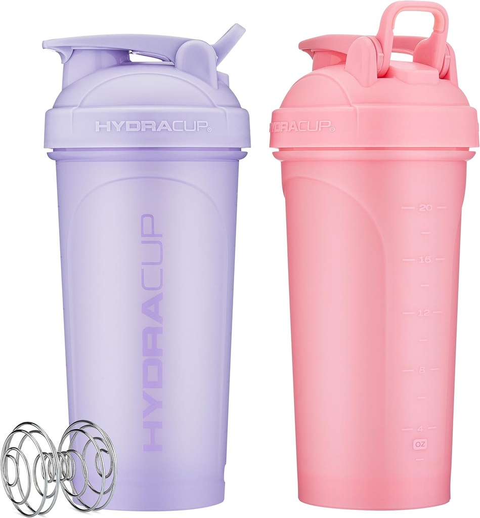 Hydra Cup ProFlow [2 Pack] 28 oz Shaker Bottles för Protein Shakes, Shaker Cups med Ball Blender Whisk, Shaker Bottle med Handle, Travel To Go, BPA Free (Pink & Purple, 28oz)