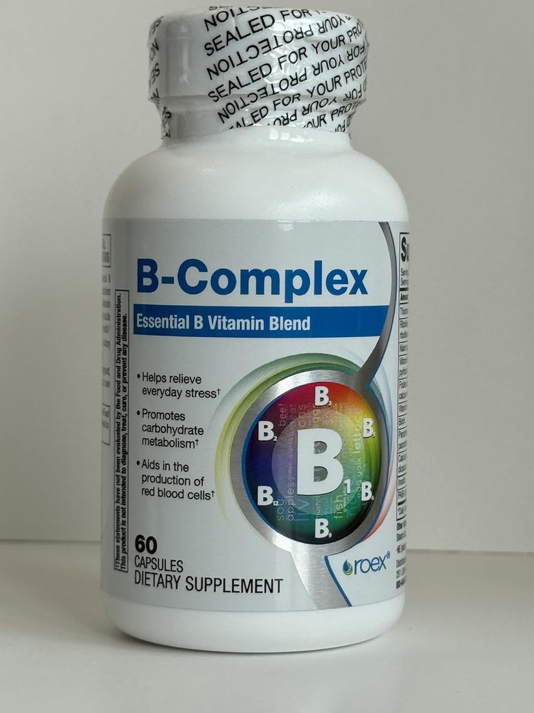 Roex Vitaminer | B-Complex | 8 B Vitaminer | Biologiskt aktiva former | Hjärna och hjärthälsa | Cellulär energi Metabolism | Immun Support | 60 Count