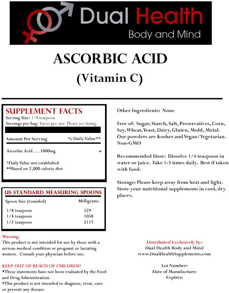 Dual Health Body & Mind 1 (2 lb) Bag av varje askorbinsyra (Vitamin C) & MSM (Methylsulfonylmetan) Powder Combo