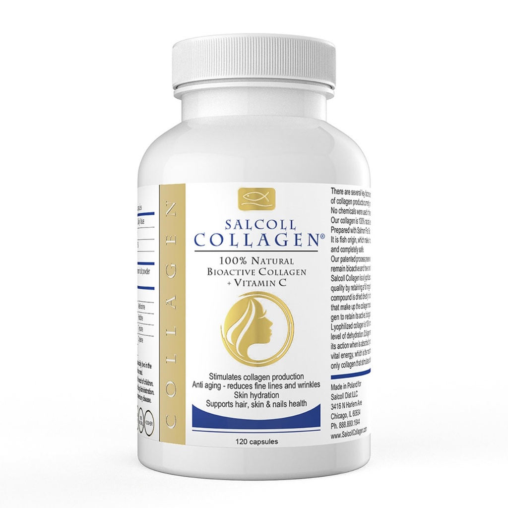 Salcoll Pure Marine Collagen Skin Capsules (120 greve) - Anti-Aging Supplement för kvinnor och män, ökar Collagen, minskar rynkor, stöder hud, hår och naglar med Hydration & Nourishment