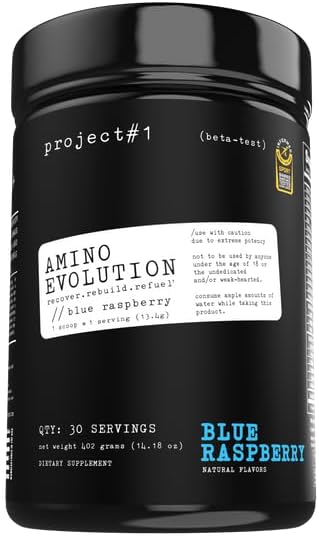 Projekt # 1 AminoEVolution: Muskelstöd och återhämtning | BCAA, EAA, Electrolytes Powder | Keto-Friendly Energy Boost | Före träning för män och kvinnor | 30 portioner - Blå Raspberry | Aminosyror
