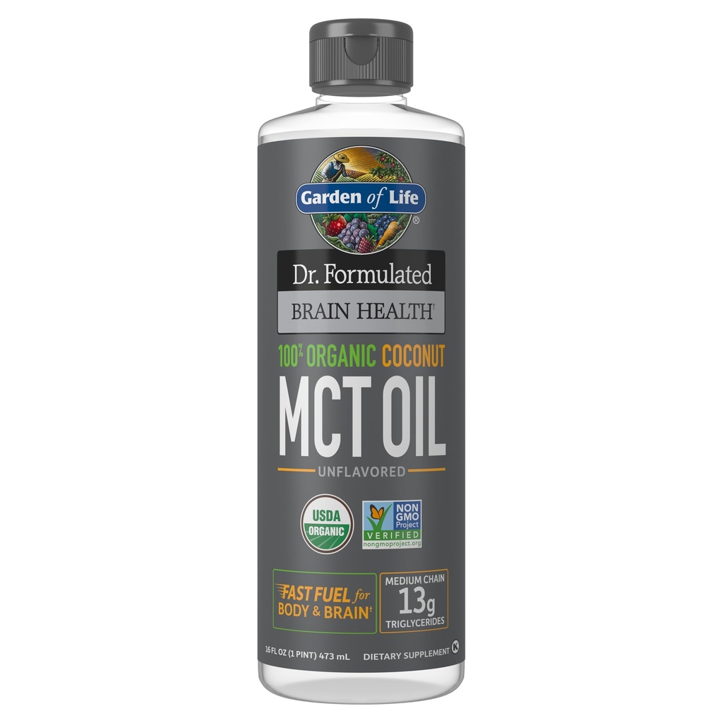 Garden of Life Dr. Formulerad hjärnhälsa 100% organisk kokosnöt MCT Oil 16 fl oz Unflavored, 13g MCTs, Body & Brain Fuel, Certified Non-GMO Vegan & Gluten Free, Hexane-Free