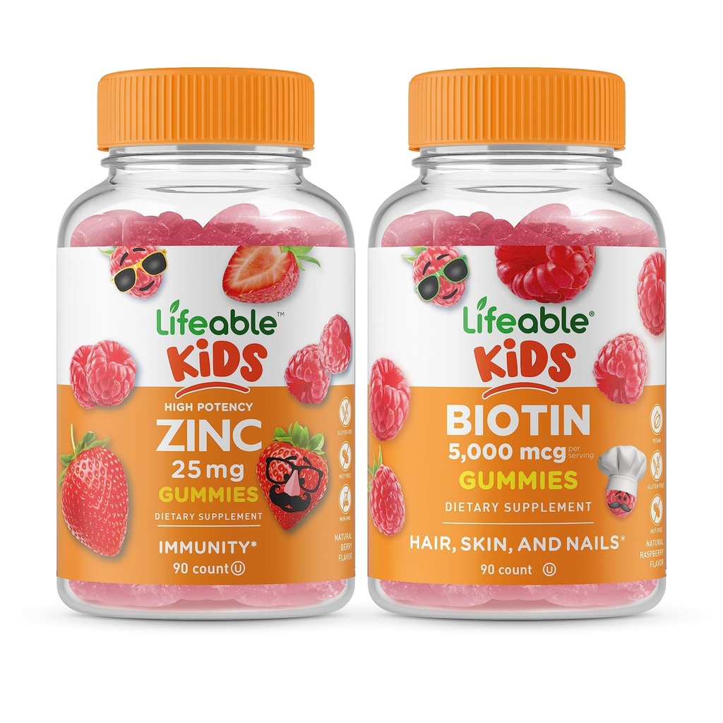 Livliga Zink 25mg Kids + Biotin Kids, Gummies Bundle - Great Tasting, Vitamin Supplement, Gluten Free, GMO Free, Chewable Gummy