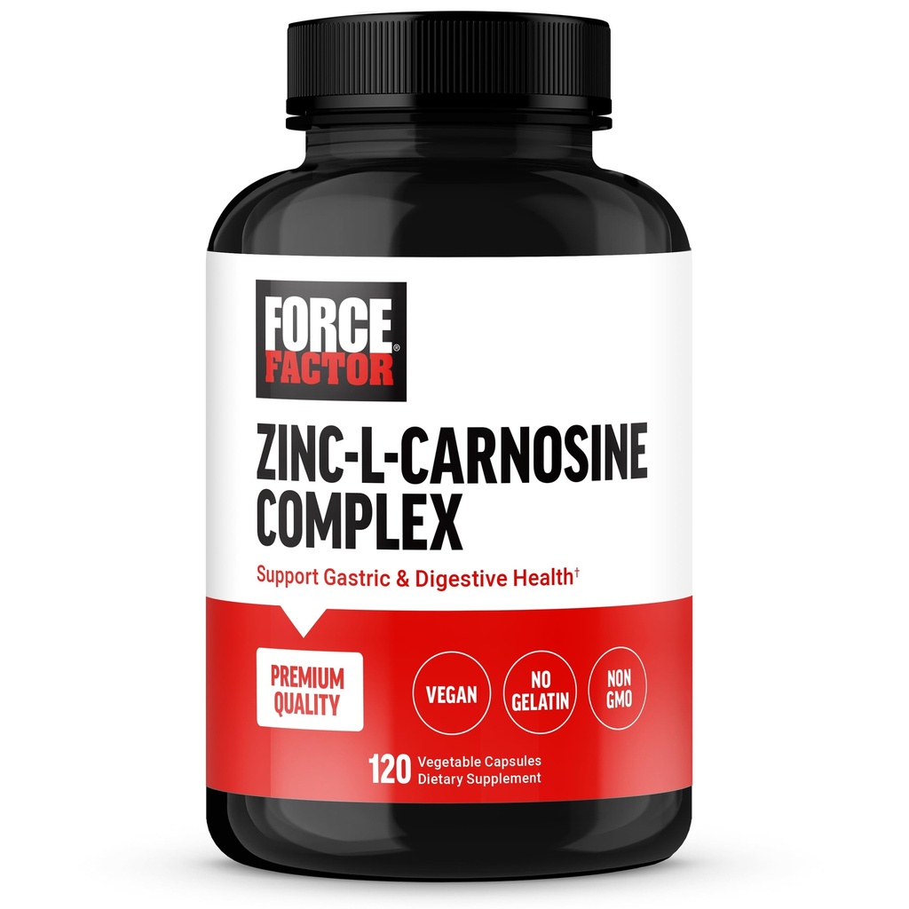 Force Factor Zinc L-Carnosine Capsules to Support Gastric and Digestive Health, Digestion and Bloating Supplement, Vegan, Non-GMO, No Gelatin, 120 Capsules