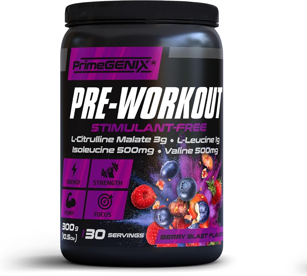 Stimulant-Free Pre Workout Powder för män och kvinnor - Energiökning med Beta Alanine, L Citrulline - Tillverkad i USA, 30 portioner