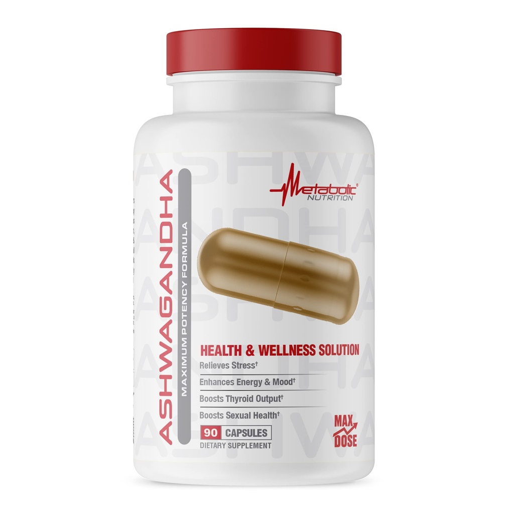 Metabolic Nutrition Ashwagandha 2200mg Gjord med organisk Ashwagandha Powder och Black Pepper Extract, 90 Vegan Capusles