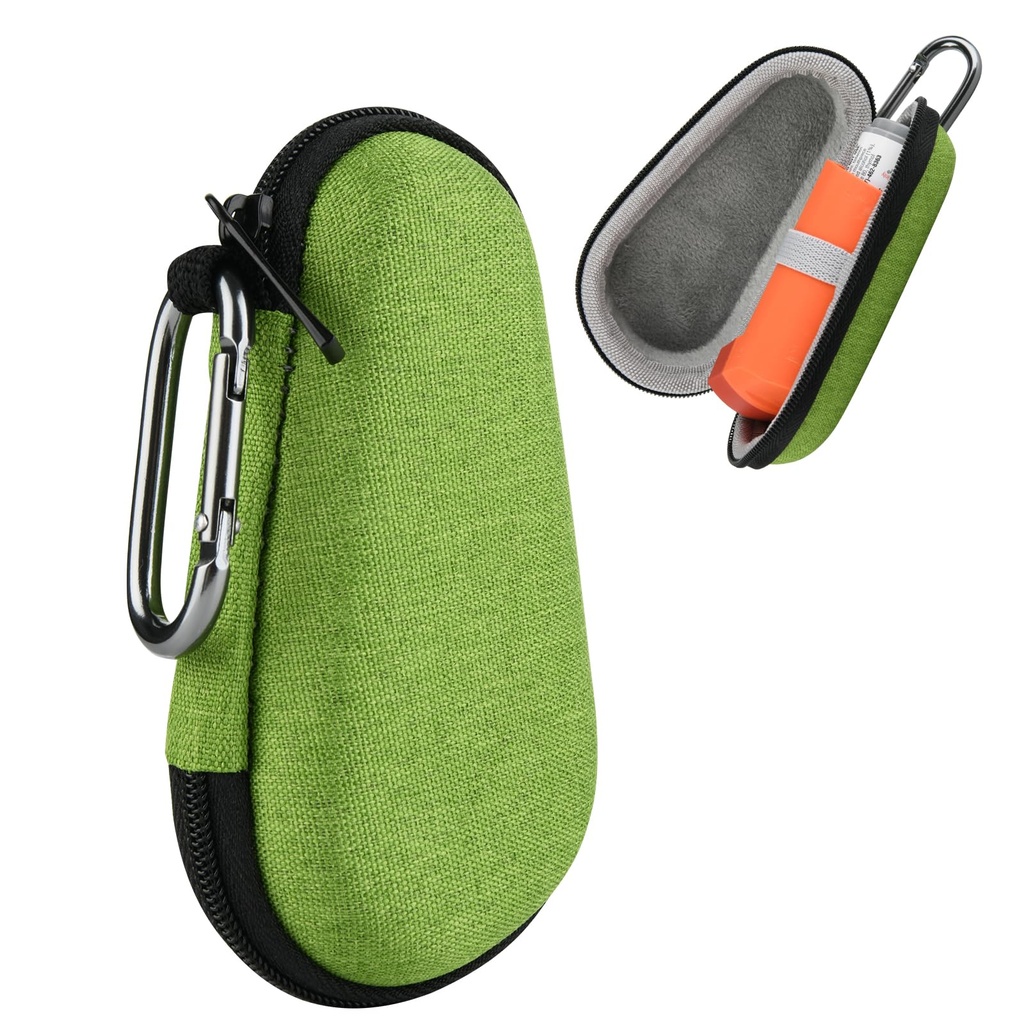 Beautyflier Asthma Inhaler Travel Case, Portable Zipper Carry Case för Inhaler med Clip-On Carabiner, EVA Travel Handy Protective Holder för vuxna och barn, Inhaler ingår inte (4IN, Green)