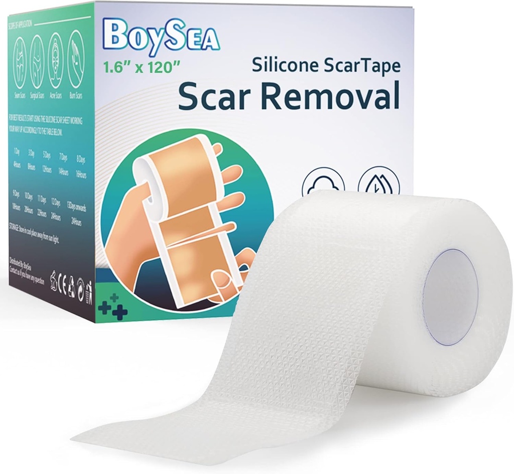 Boysea Silicone Scar Sheets (1,6 "x 120") Clear Silicone Scar Tape - Scars Removal Treatment - Återanvändbara Scar Strips för Keloid, C-Section, Bränn, Kirurgiska Scars