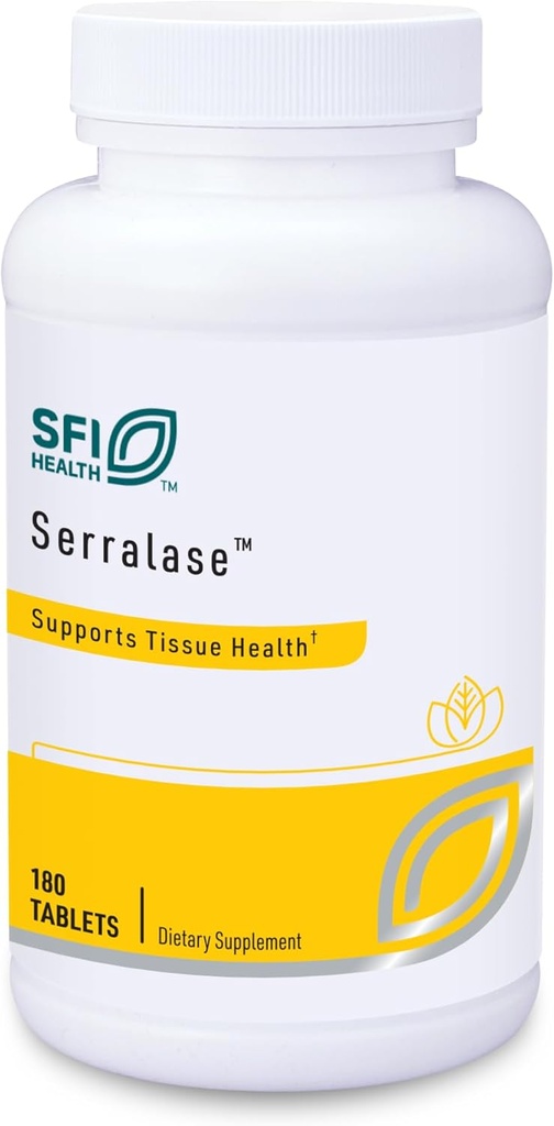 Klaire Labs SFI Health Serralase - Vegetarian Proteolytic Enzyme Blend med Serratia Peptidase & Bromelain för Digestion, Källa från Papaya & Pineapple, Hypoallergenic (180 Enteric Coated tabletter)