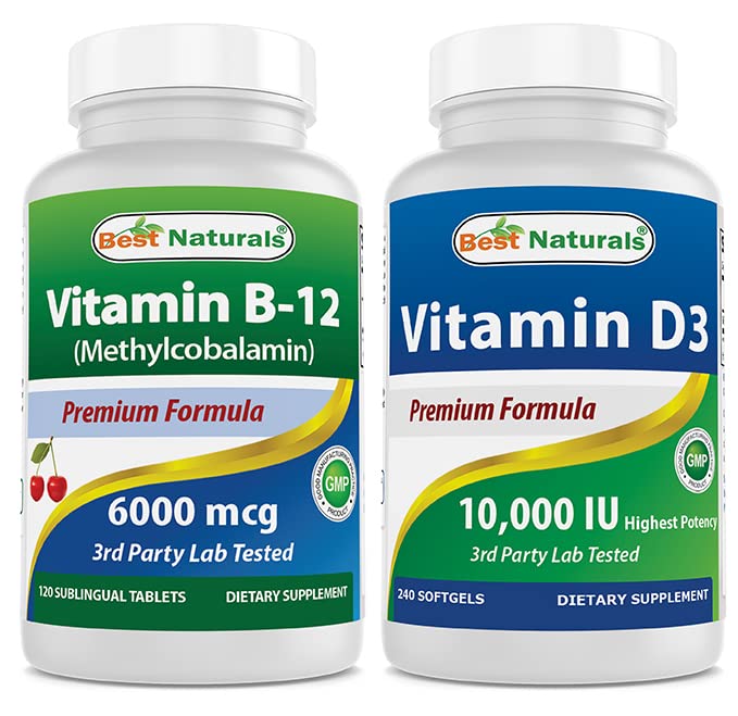 Bästa naturliga vitamin B12 6000 mcg & Vitamin D3 10000 IU