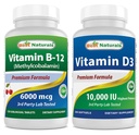 Bästa naturliga vitamin B12 6000 mcg & Vitamin D3 10000 IU