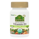 Natures Plus Source of Life Garden Certified Organic Vitamin D3 - Cholecalciferol 5000 iu, 60 Vegan Capsules - Whole Food Plant-Based Supplement - Vegetarian, Gluten-Free - 30 portioner