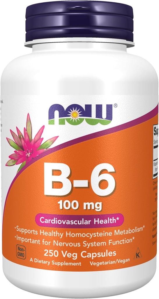 Nu livsmedelstillskott, vitamin B-6 (Pyridoxin HCl) 100 mg, kardiovaskulär hälsa, 250 Veg kapslar