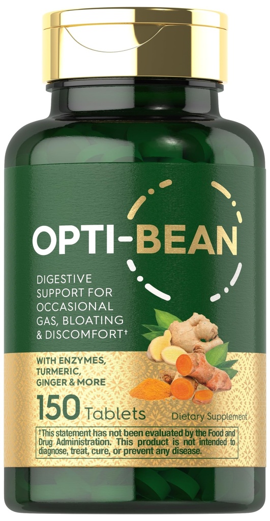 Carlyle Opti-Bean | 150 tabletter | Digestive Support | Gas, Bloating & Discomfort Enzyme Blend | Vegetarisk, icke-GMO & Gluten fri tillägg