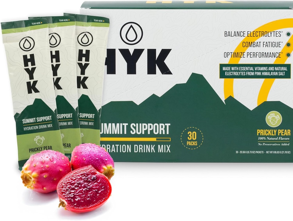 HYK Electrolyte Drink Mix | Science-Backed Endurance Fuel för löpare, Ultra & Trail Idrottare | Energi, Fokus, Hydration + Återhämtning Allt i ett Stick Pack | Prickly Pear Flavor, 30 Räkna