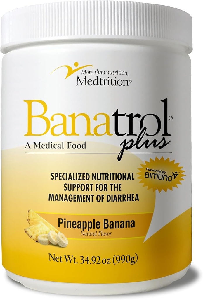 Medtrition Banatrol® Natural Anti-Diarrheal med prebiotika, lättnad från kronisk diarré, IBS, återkommande diarré, kliniskt stödd medicinsk mat, icke-konstiperande 90 portioner (ananas)