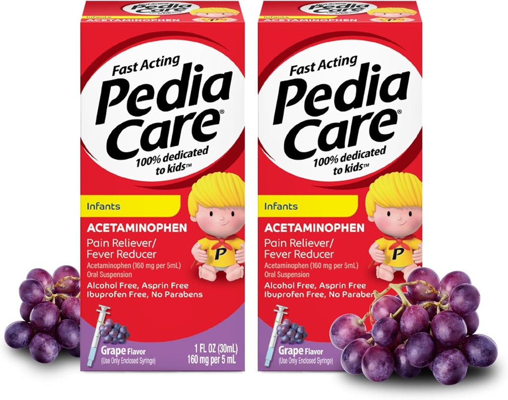 Spädbarn Acetaminophen Oral Suspension Liquid, Fast-Acting Infant Pain Reliever/Fever Reducer med Easy-to-Use Syringe, Zero Alcohol eller Aspirin eller Ibuprofen, Grape Flavor, 1 fl oz (2 Pack)